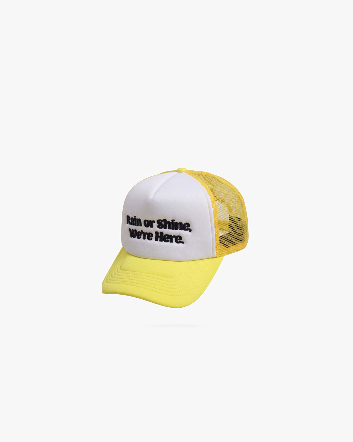 Weather Report Rain Or Shine Trucker hats — Yellow/White — product angle