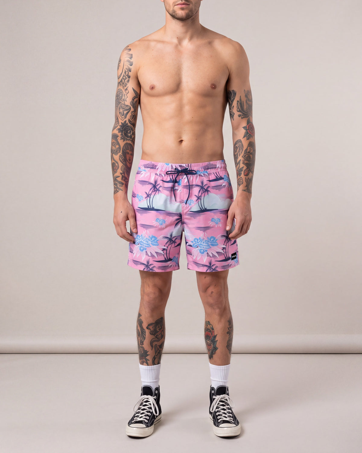 Hurley Cannonball Swim Shorts — Pink — model front