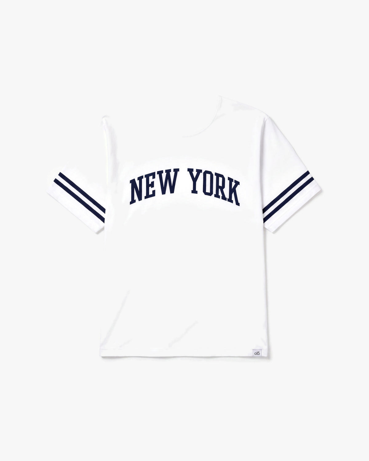 O15 NY Sleeve Stripe SS tees — White/Navy — product front