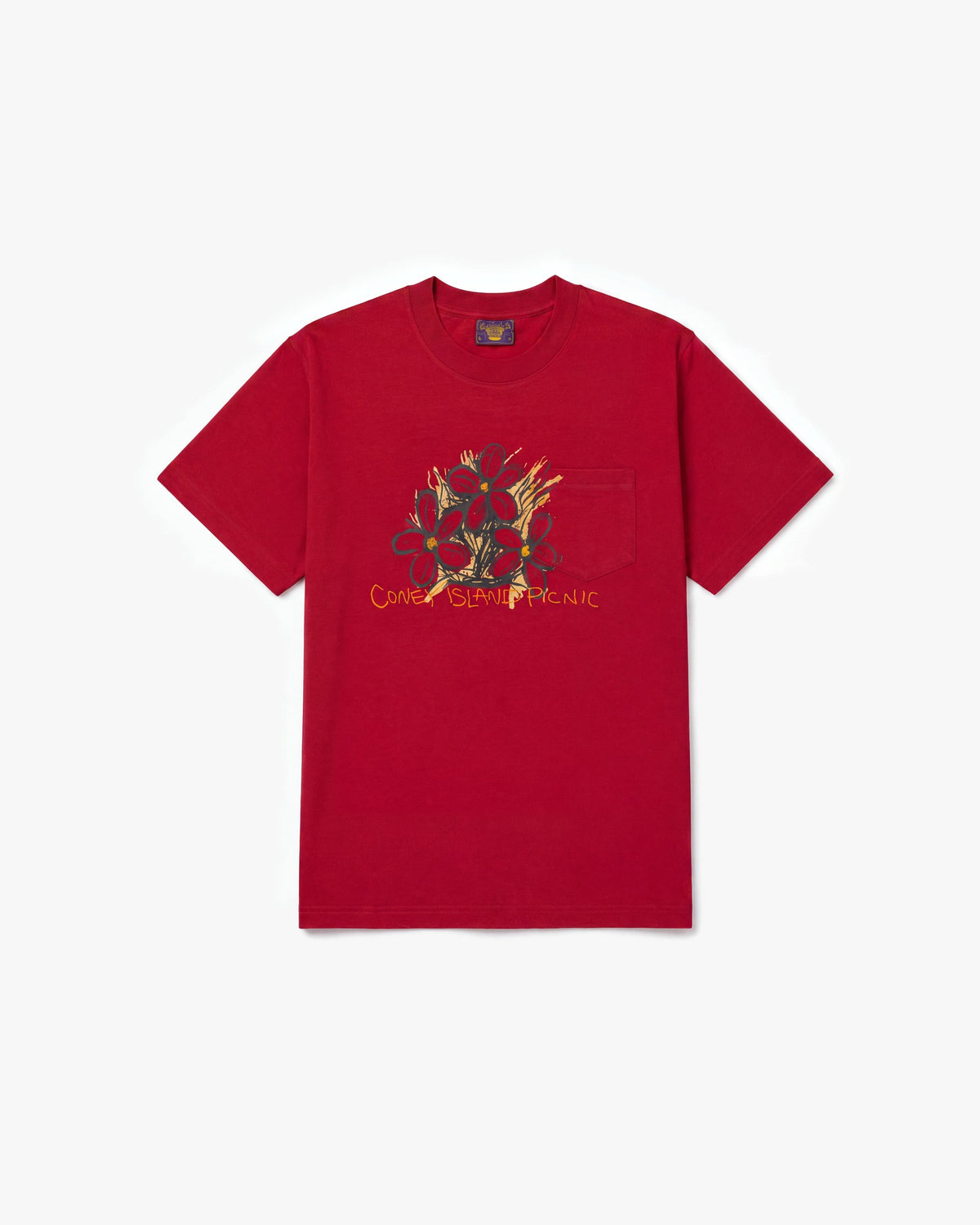 Coney Island Picnic 3 Flowers Pocket SS tees — Burgundy — product front
