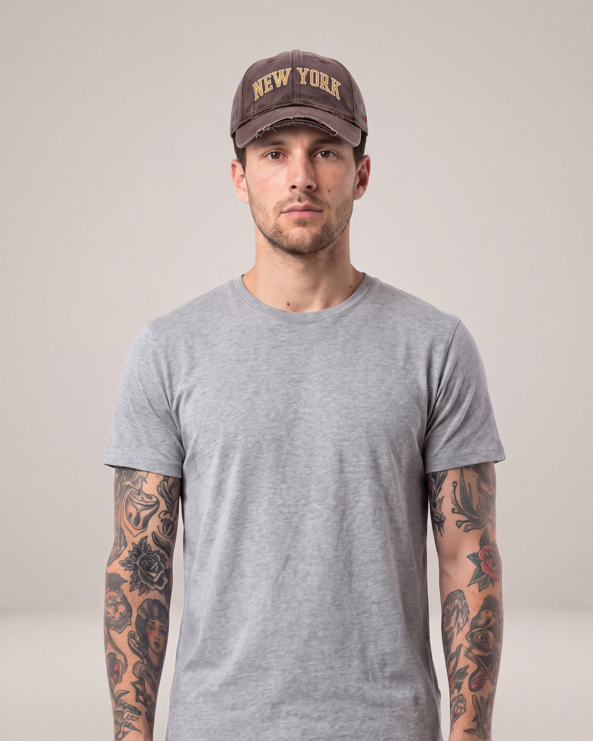 O15 NY Baseball Dad hats — Brown — model front