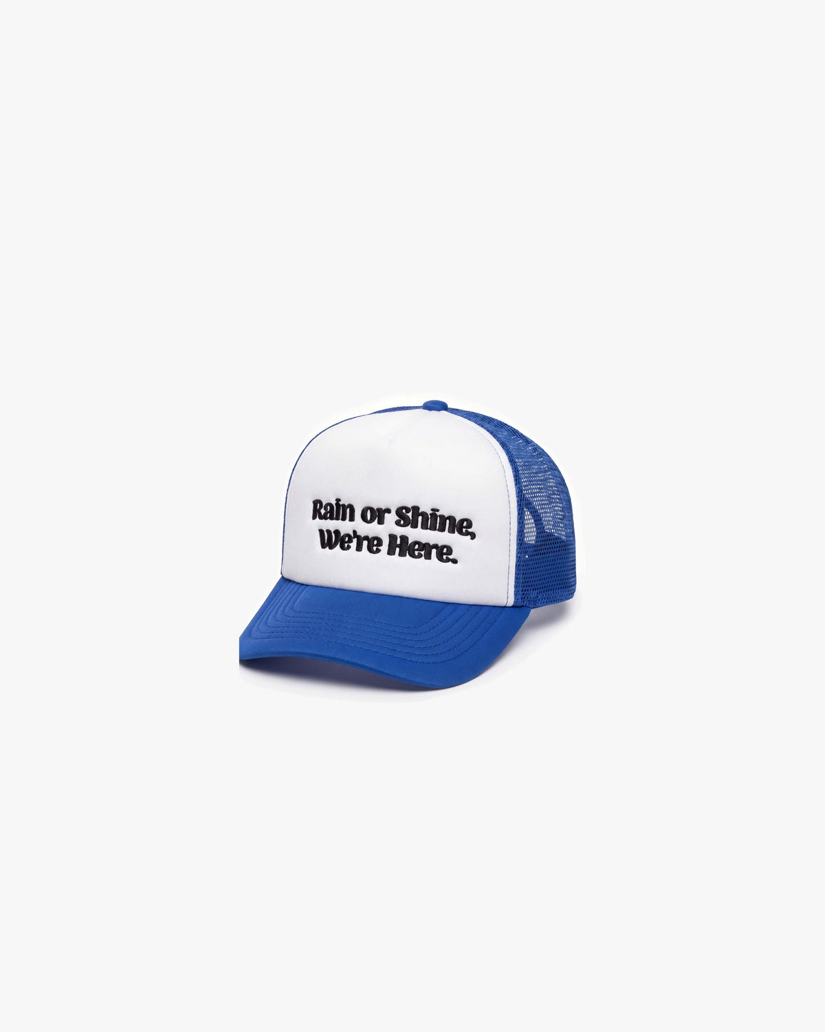 Weather Report Rain Or Shine Trucker hats — Blue/White — product angle