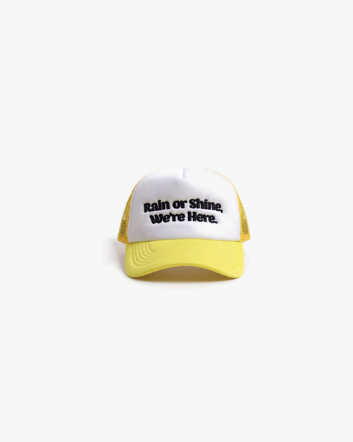 Weather Report Rain Or Shine Trucker hats — Yellow/White — product front