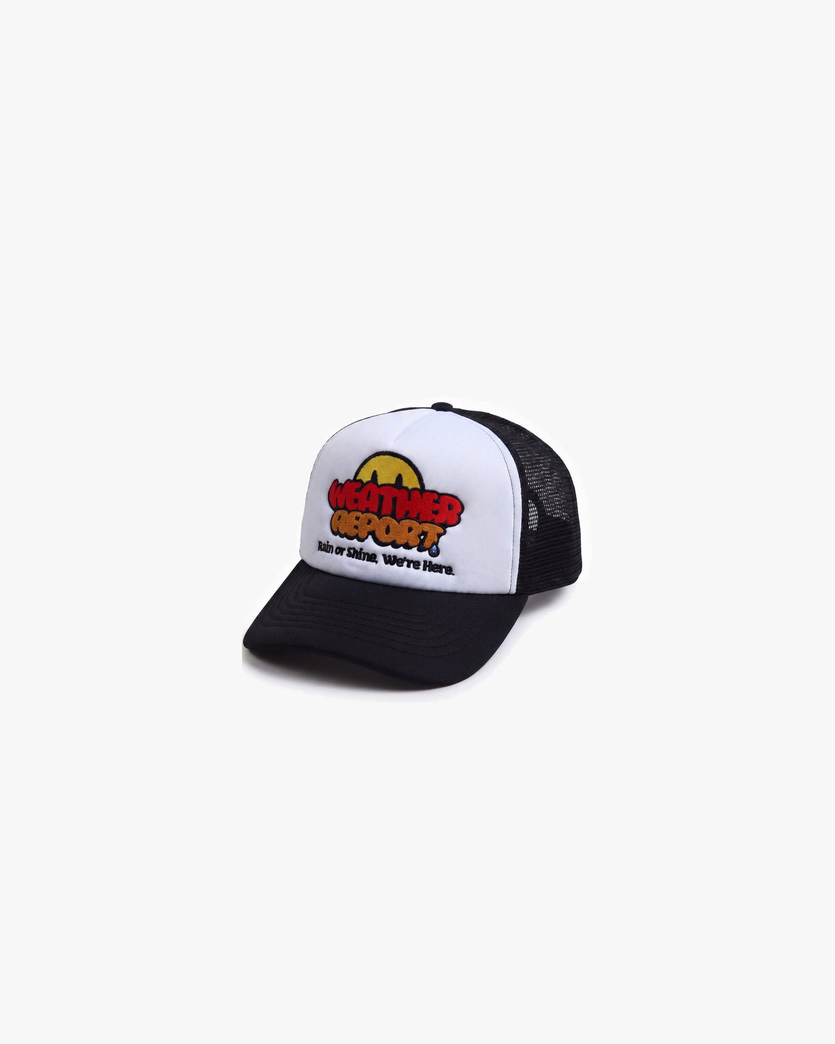 Weather Report Emoji Trucker hats — Black/White — product angle