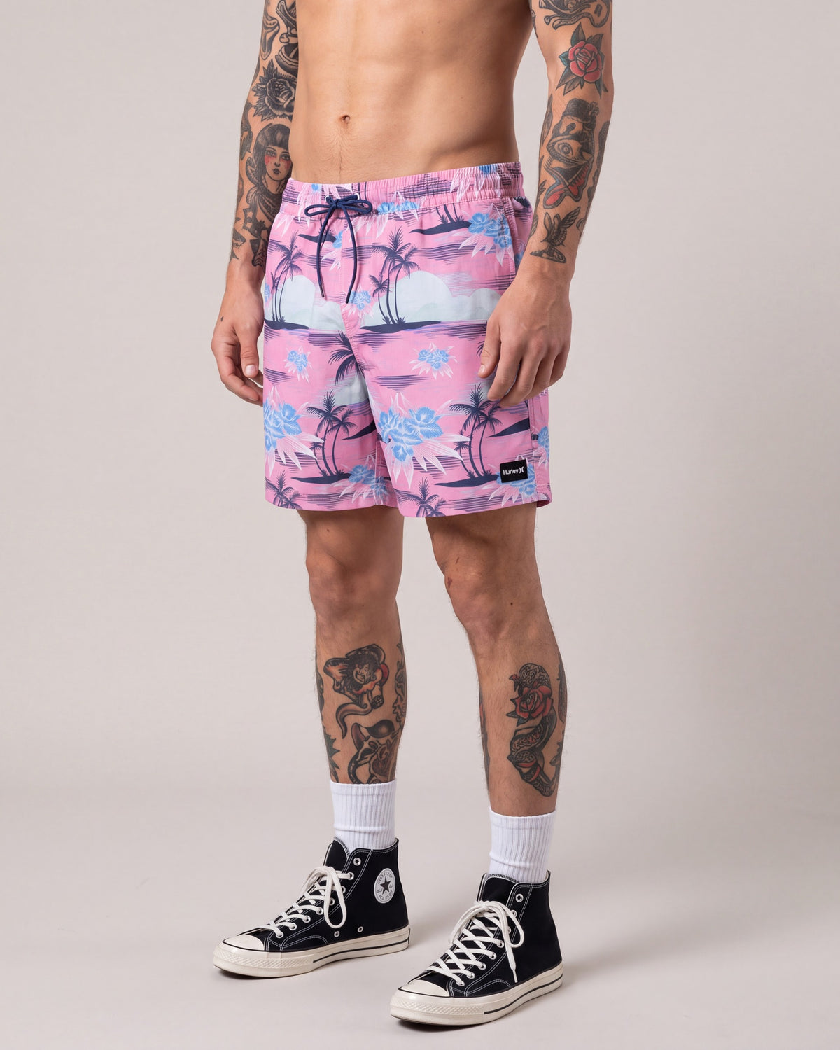 Hurley Cannonball Swim Shorts — Pink — model side