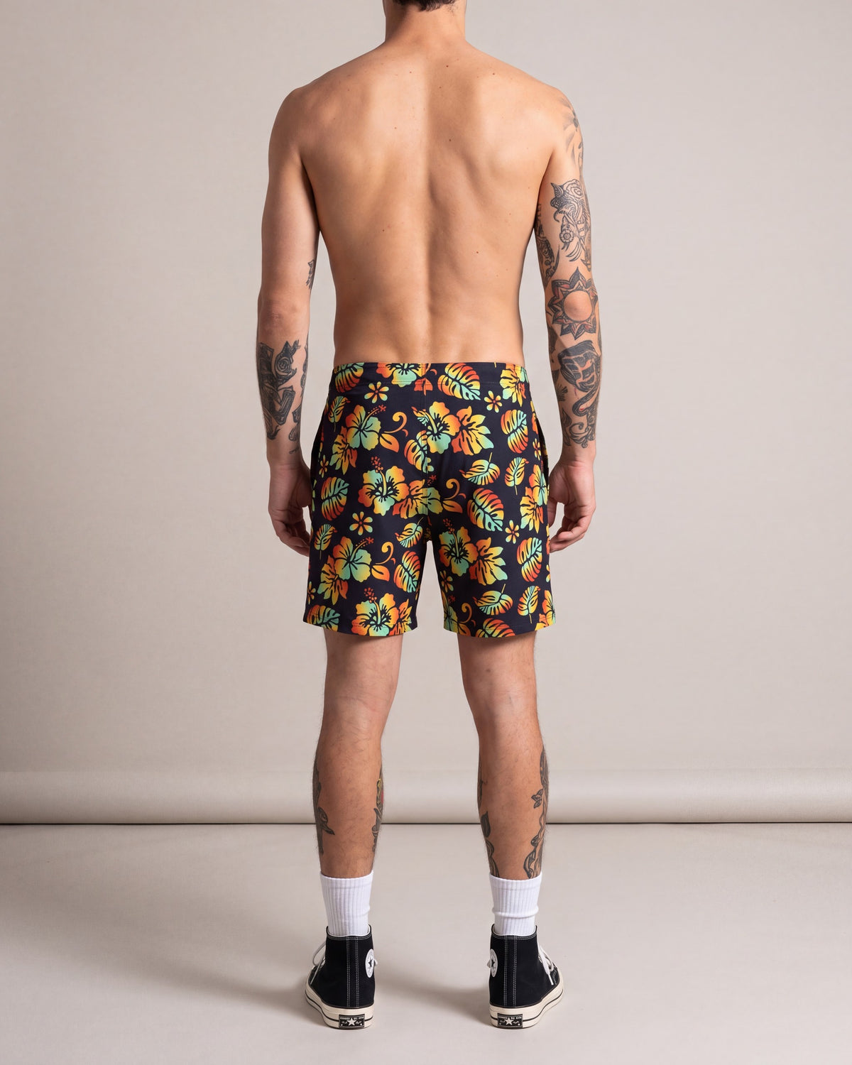 Hurley Phntm Eco Swim Shorts — Black/Yellow — model back