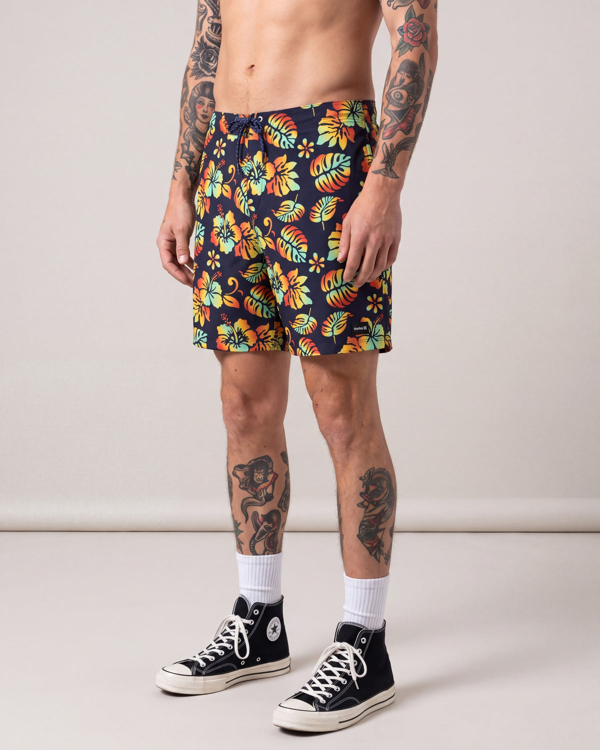 Hurley Phntm Eco Swim Shorts — Black/Yellow — model side