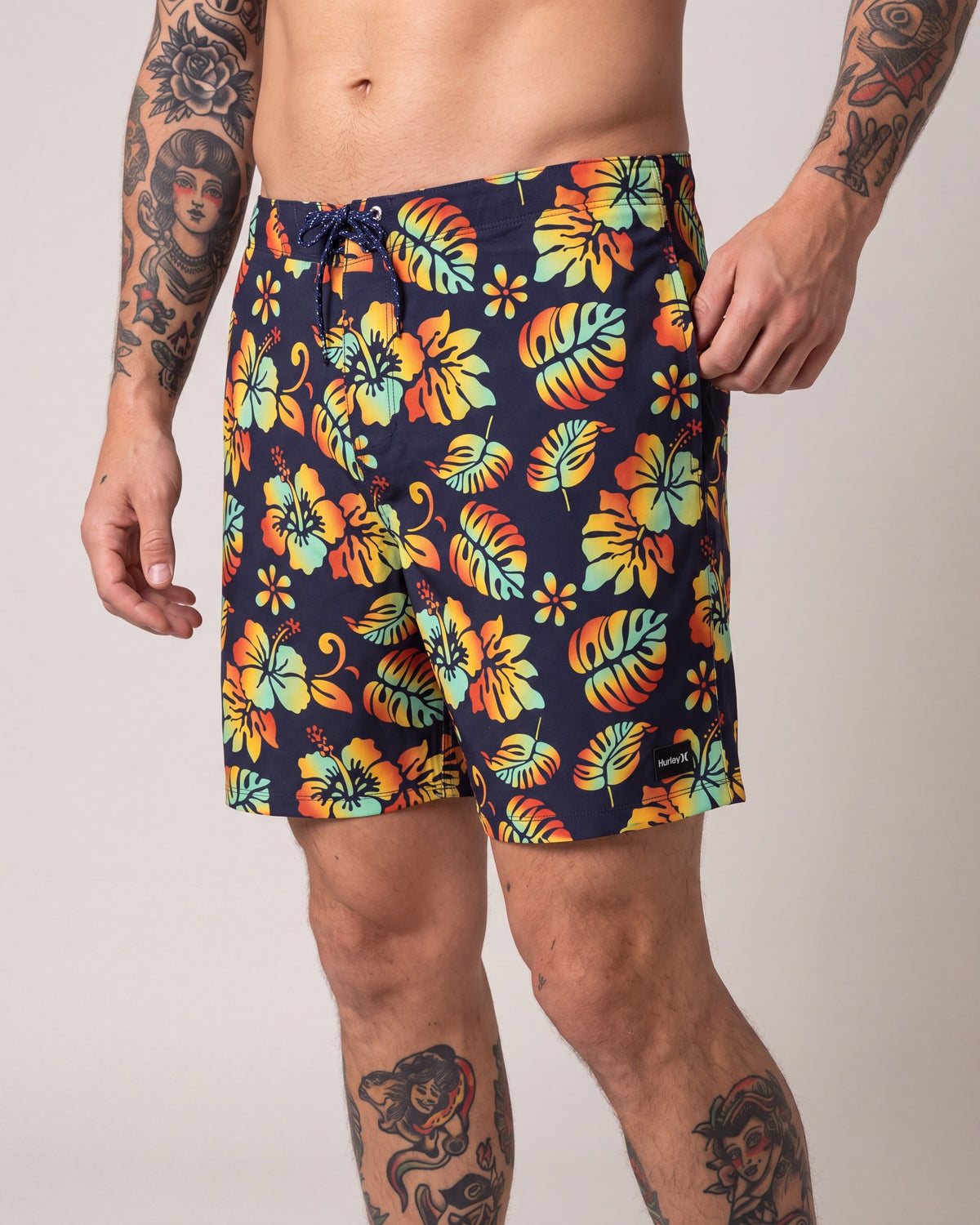 Hurley Phntm Eco Swim Shorts — Black/Yellow — model detail