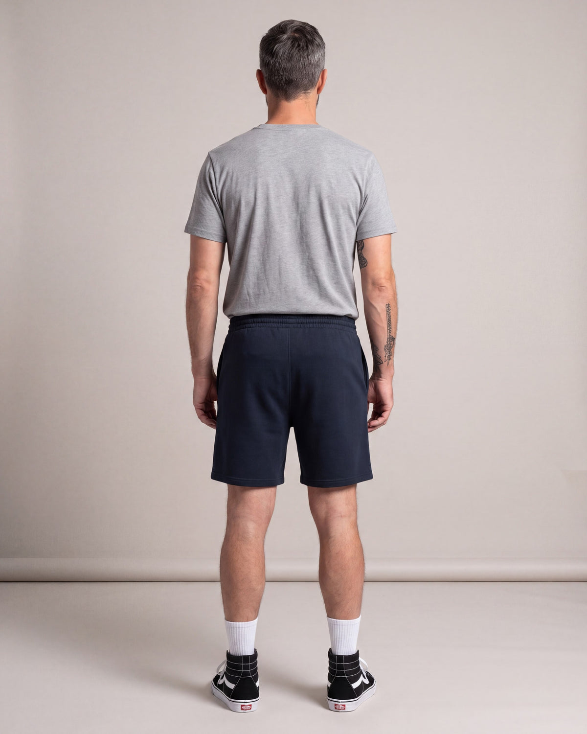 Primitive Luke Script Fleece Shorts — Navy — model back