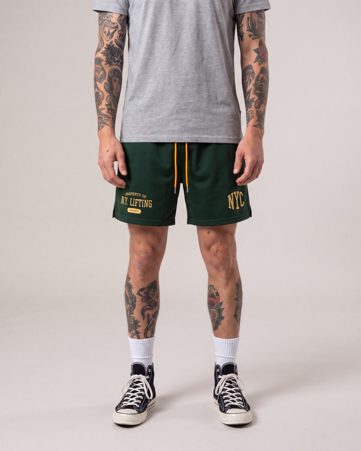 Ruxen NYC Mesh Shorts — Green — model front
