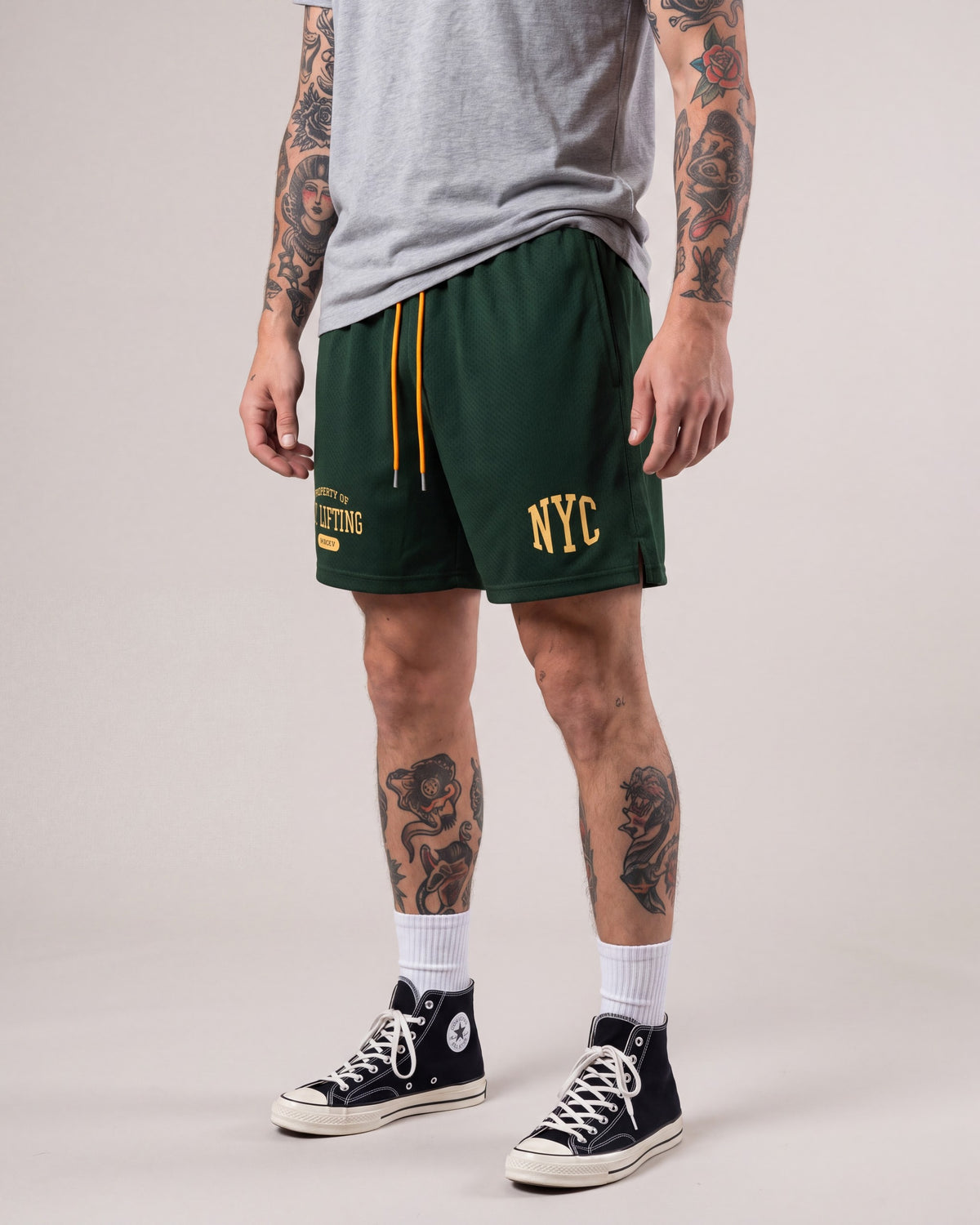Ruxen NYC Mesh Shorts — Green — model side