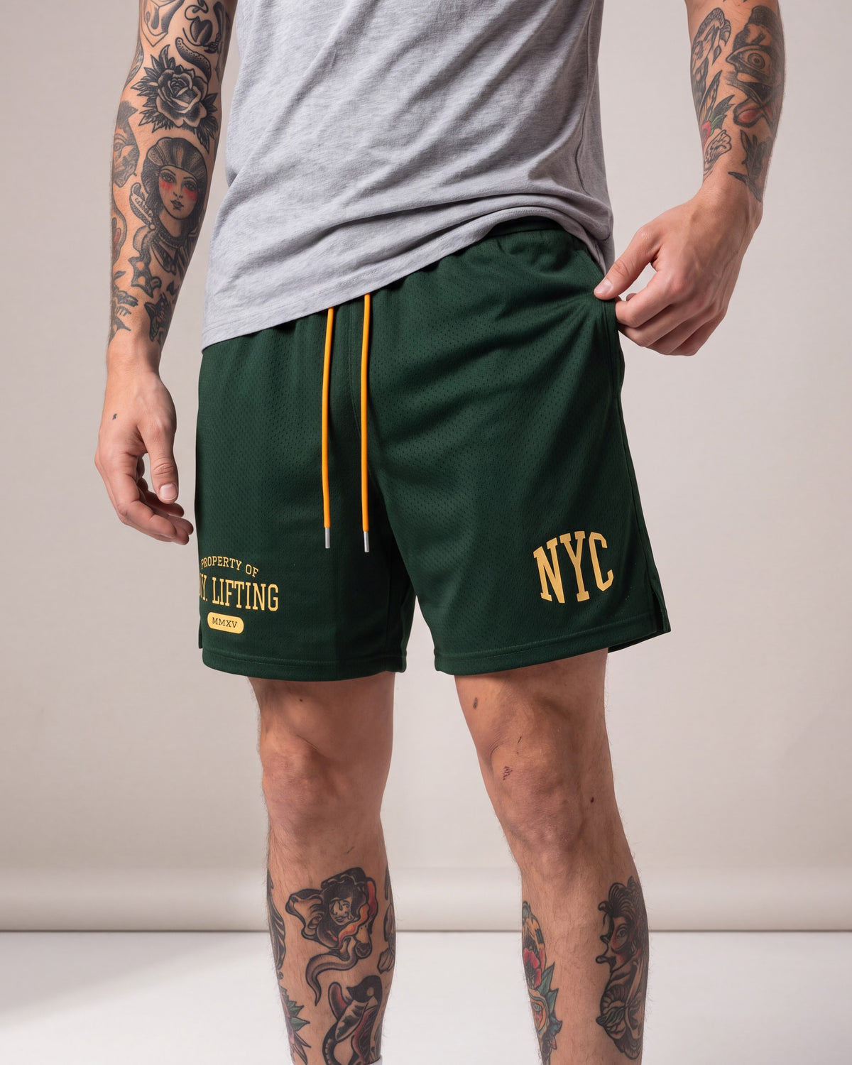 Ruxen NYC Mesh Shorts — Green — model detail