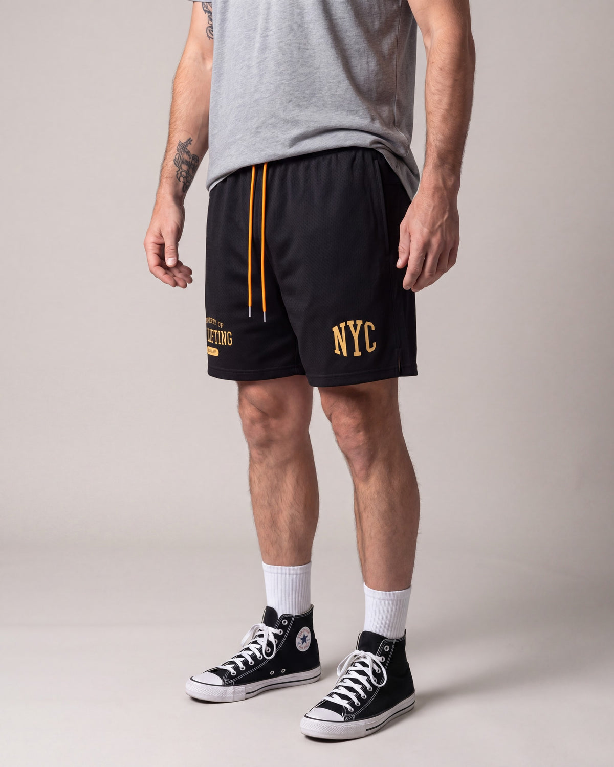 Ruxen NYC Mesh Shorts — Black — model side