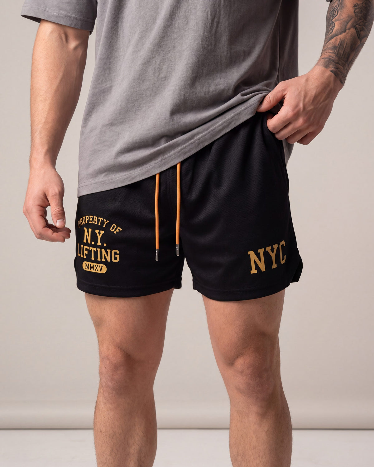 Ruxen NYC Mesh Shorts — Black — model detail
