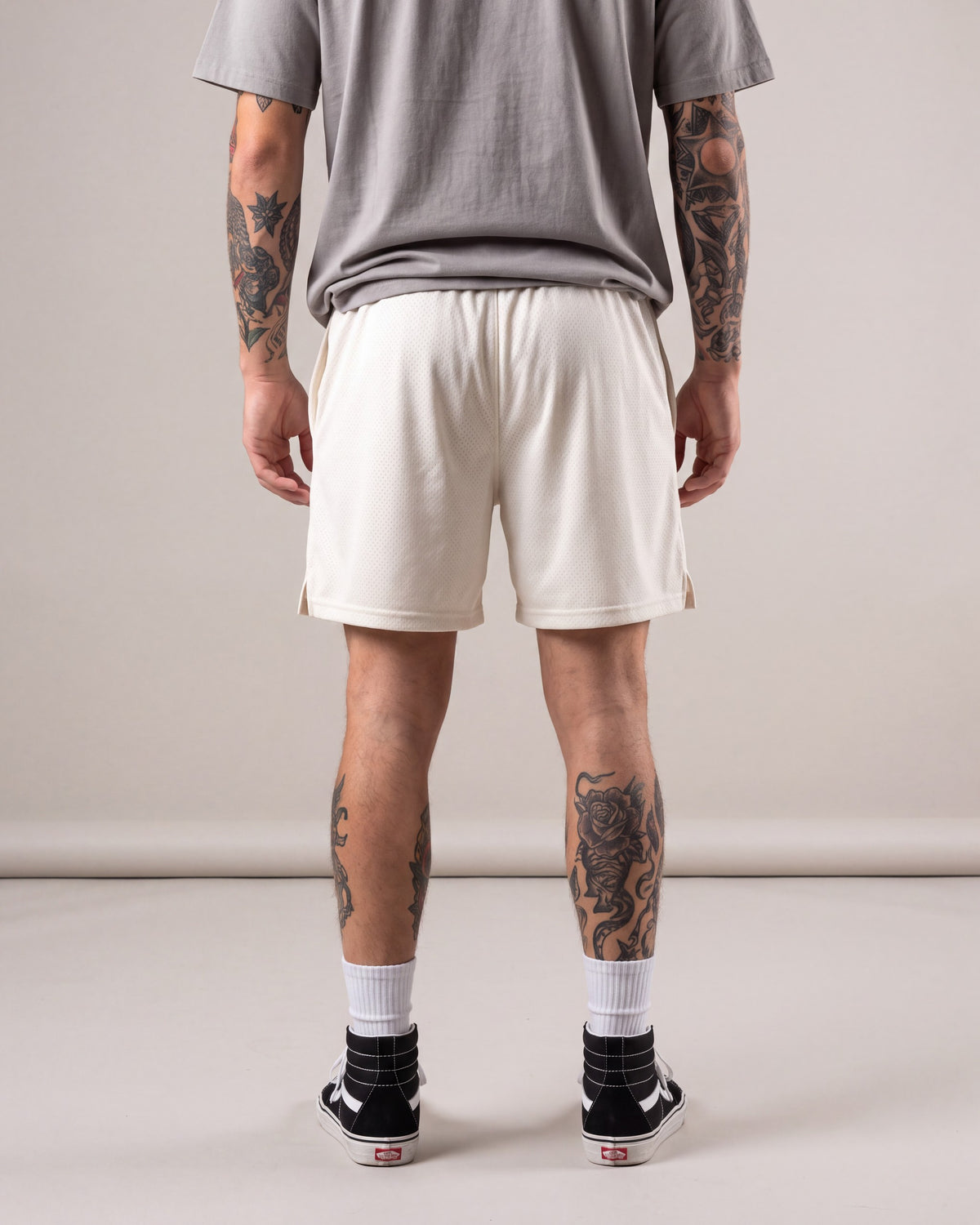 Ruxen NYC Mesh Shorts — White — model back