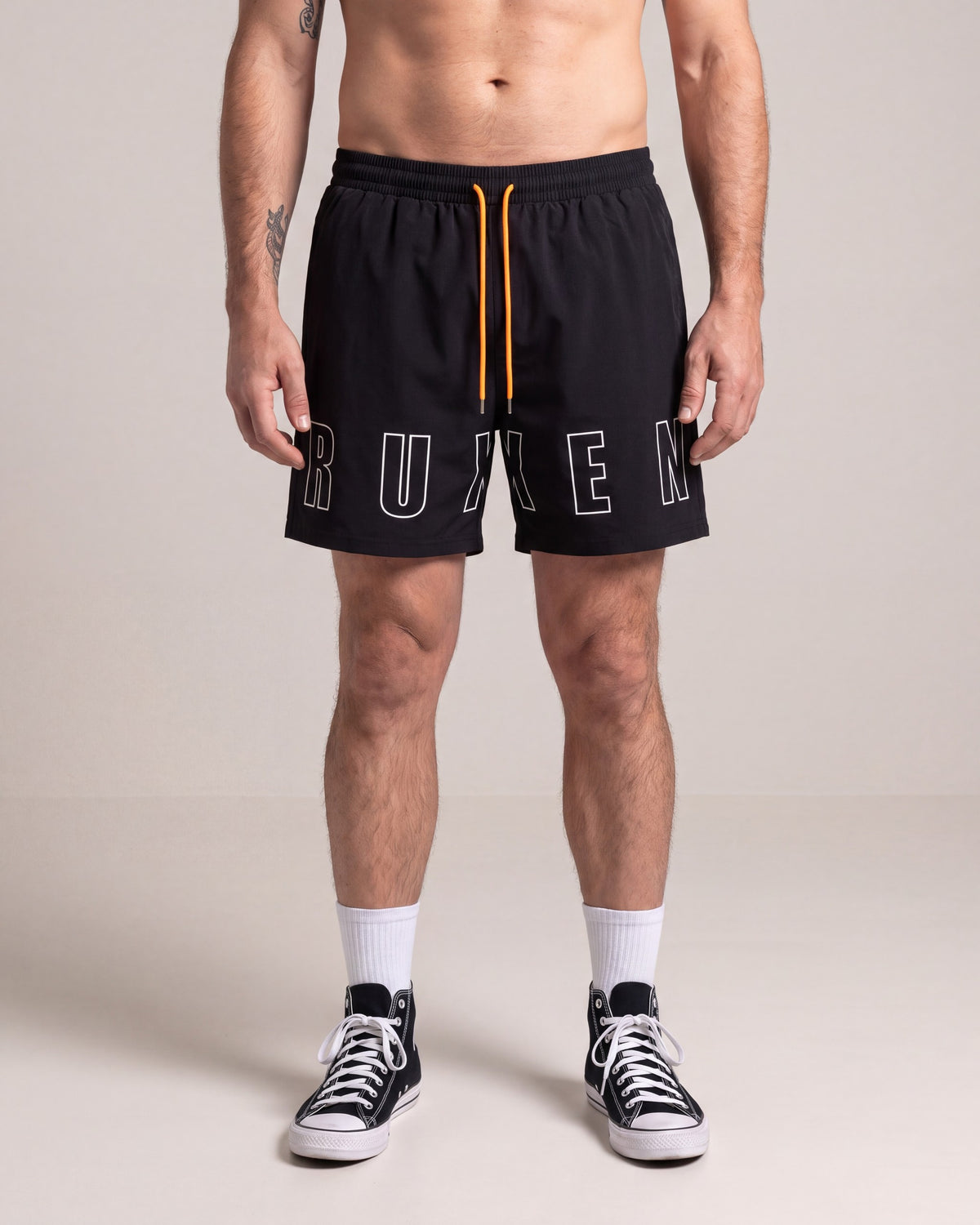 Ruxen Nylon Shorts — Black — model front