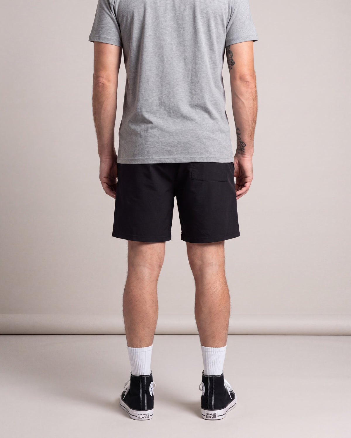 Ruxen Nylon Shorts — Black — model back