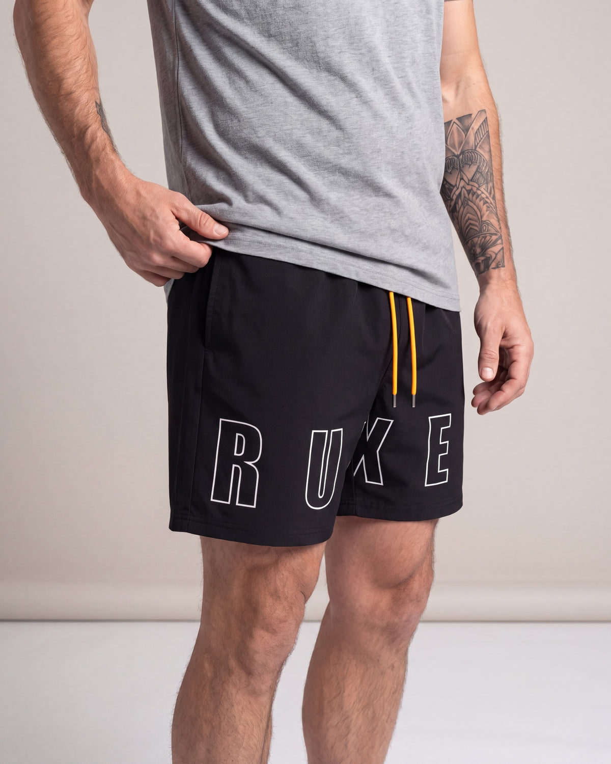 Ruxen Nylon Shorts — Black — model detail