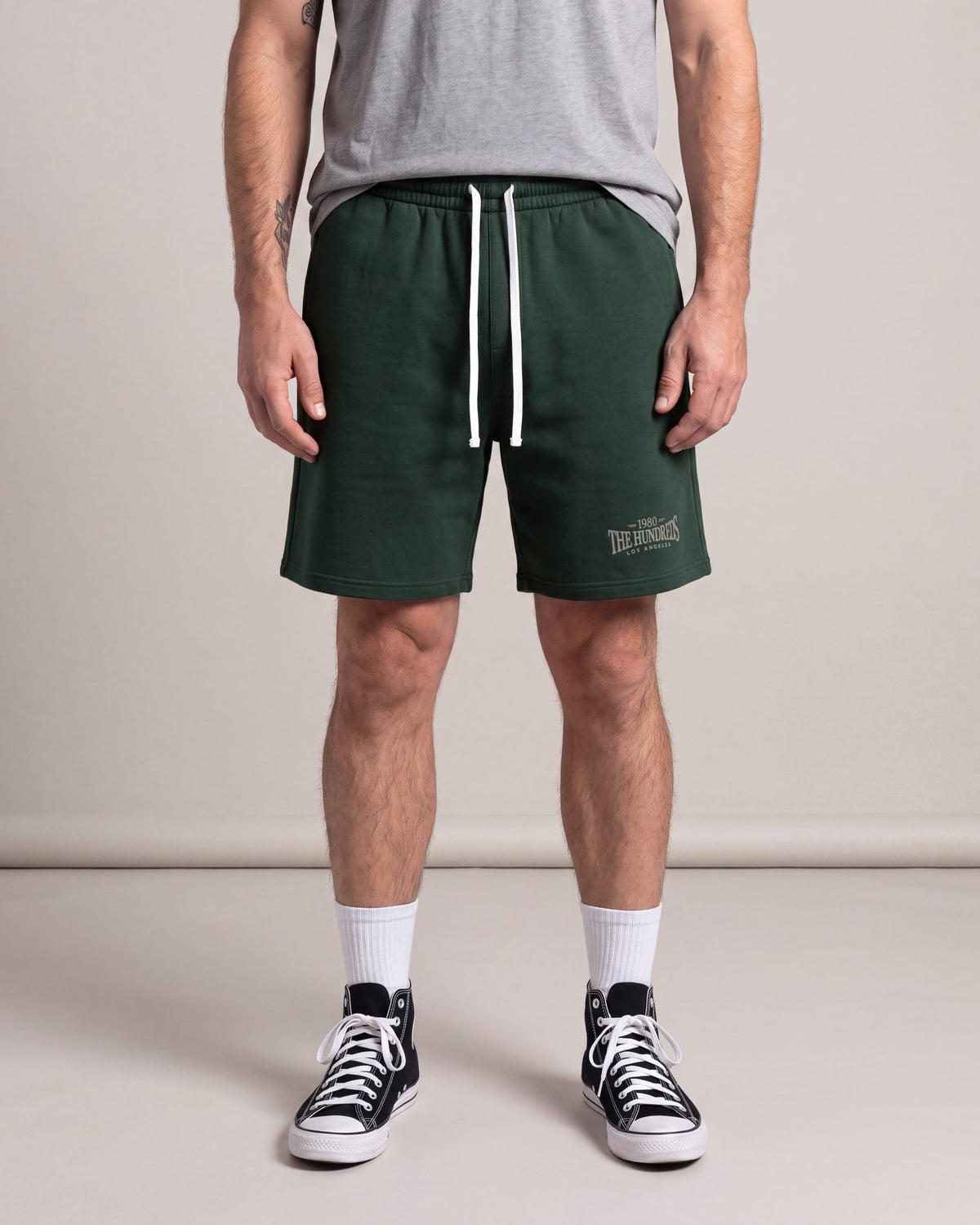 The Hundreds All Star Fleece Shorts — Green — model front