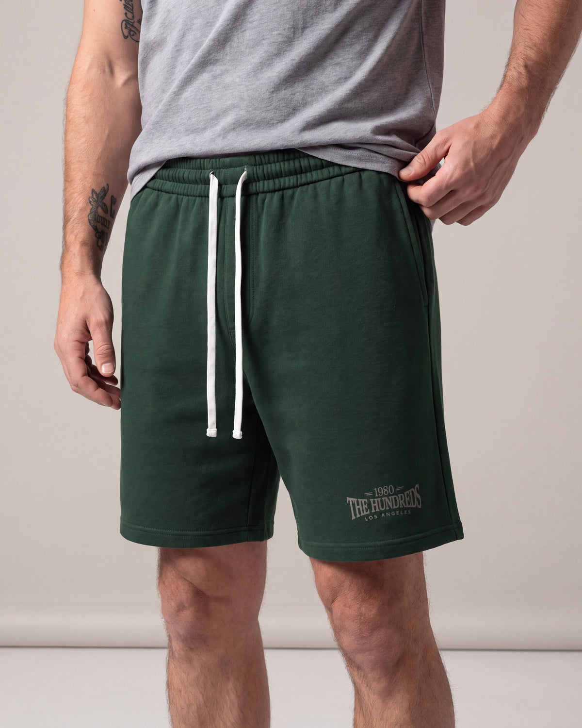 The Hundreds All Star Fleece Shorts — Green — model detail