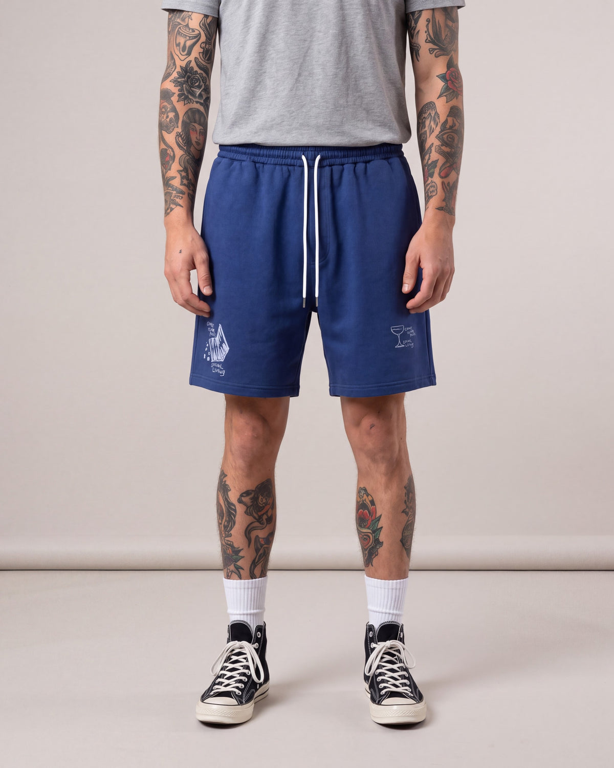 Coney Island Picnic Social Living Sweat Shorts — Blue — model front