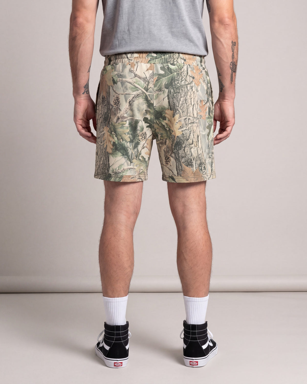 Cotton Collective Wood Camo Shorts — Khaki — model back