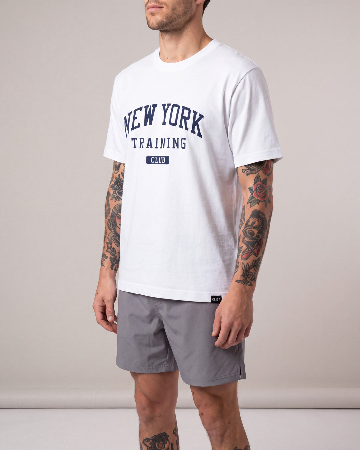 Crisp NY Training Club SS tees — White — model side