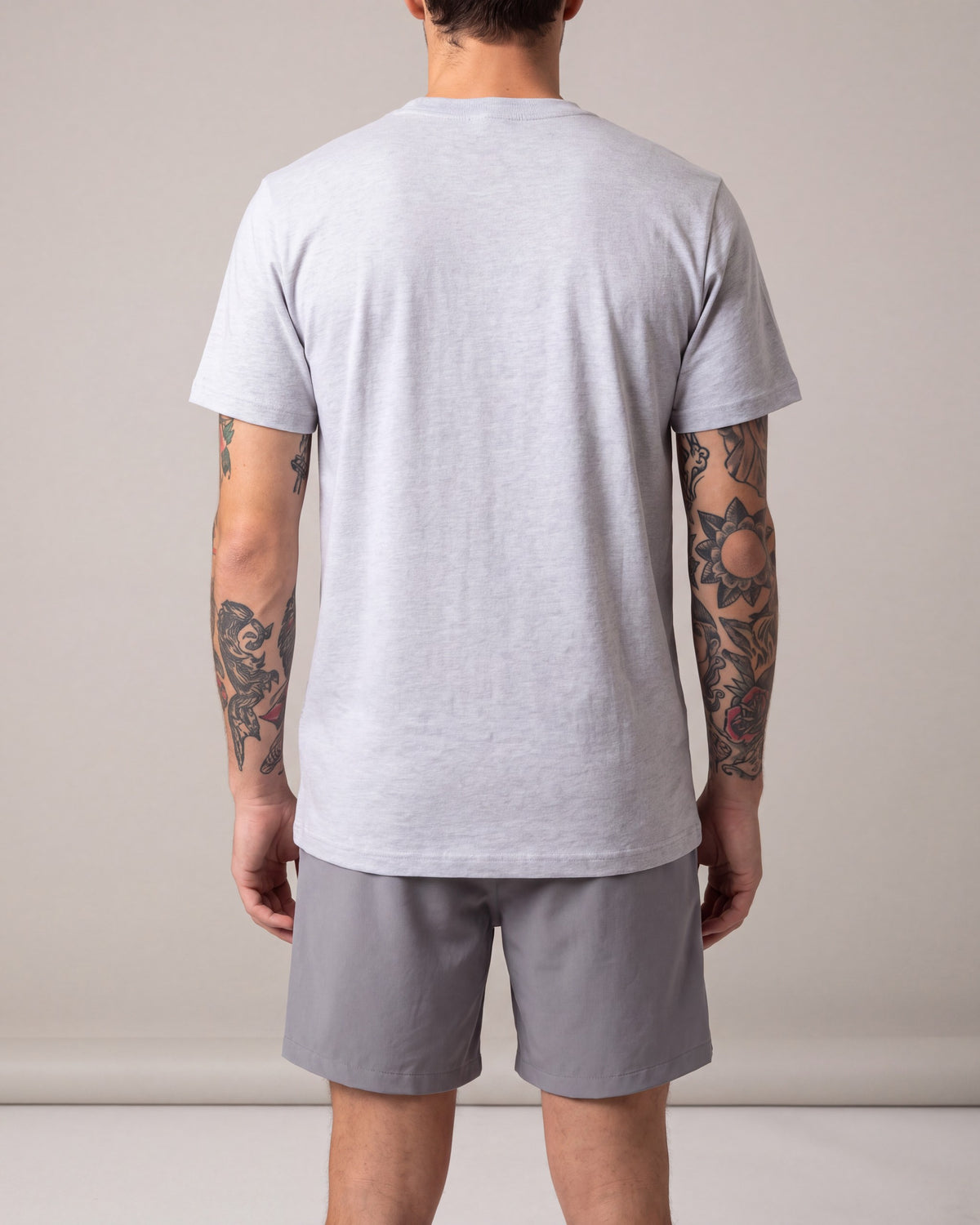 Crisp NY Training Club SS tees — Grey/Navy — model back