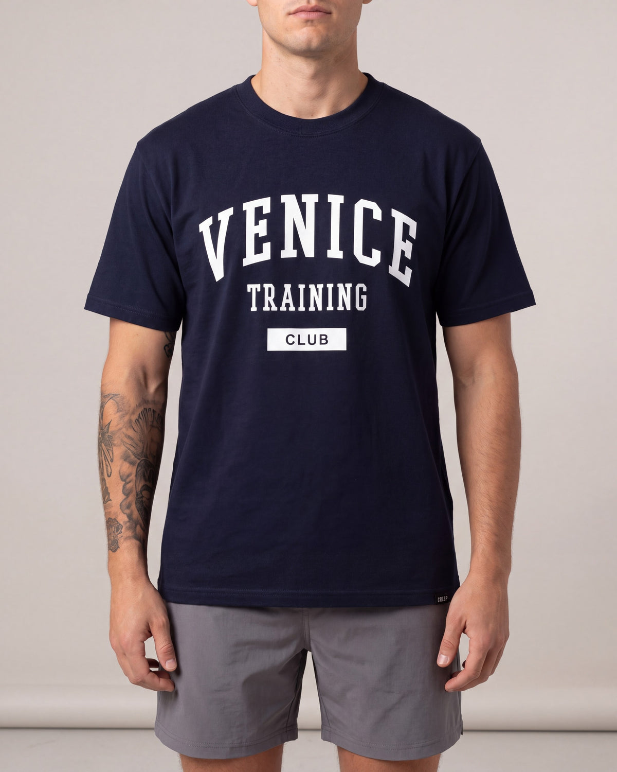 Crisp Venice Training Club SS tees — Navy — model front