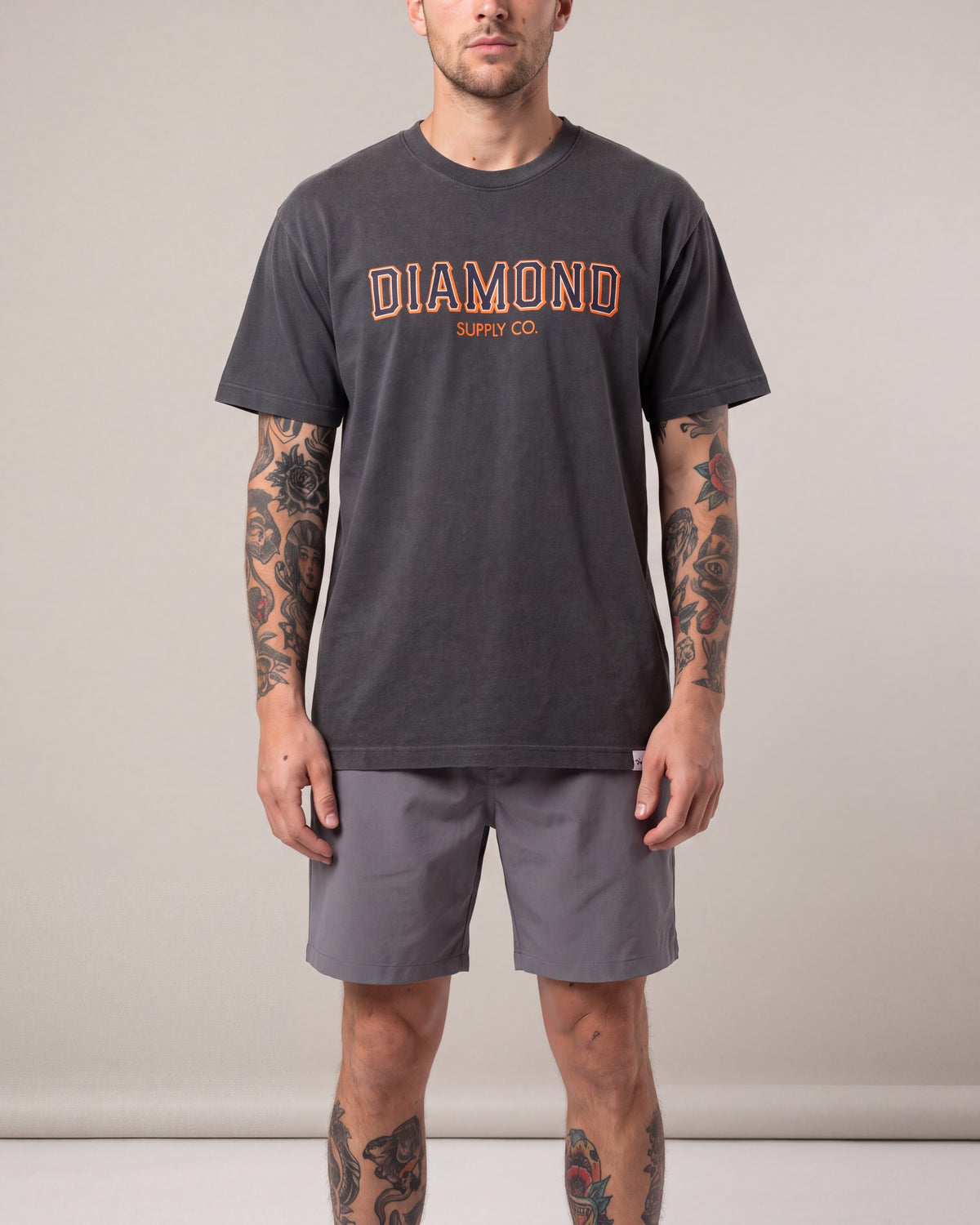Diamond Supply SF Diamond SS tees — Charcoal — model front