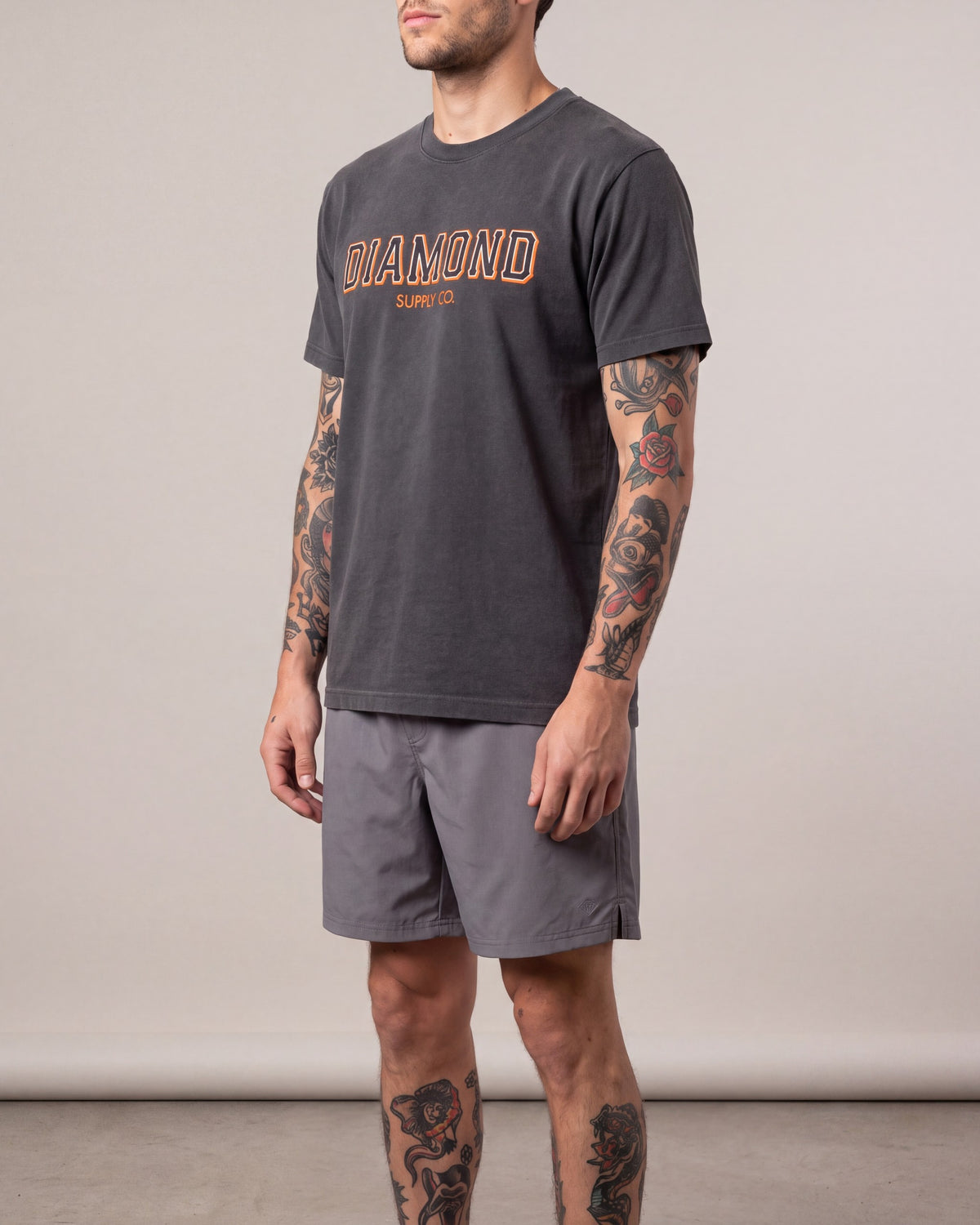 Diamond Supply SF Diamond SS tees — Charcoal — model side