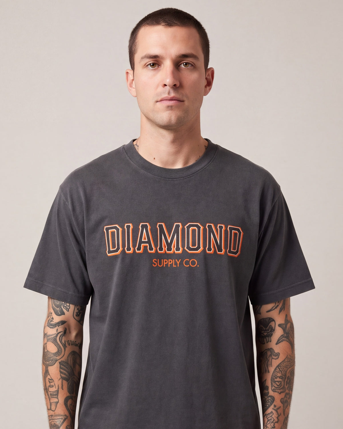 Diamond Supply SF Diamond SS tees — Charcoal — model detail