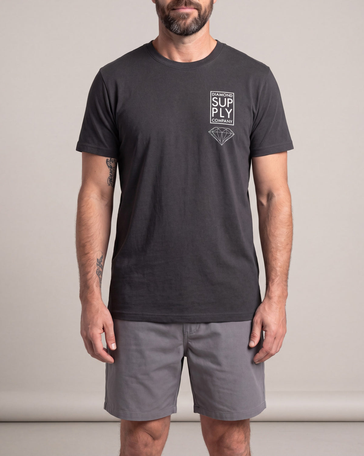 Diamond Supply Stacked SS tees — Charcoal — model back