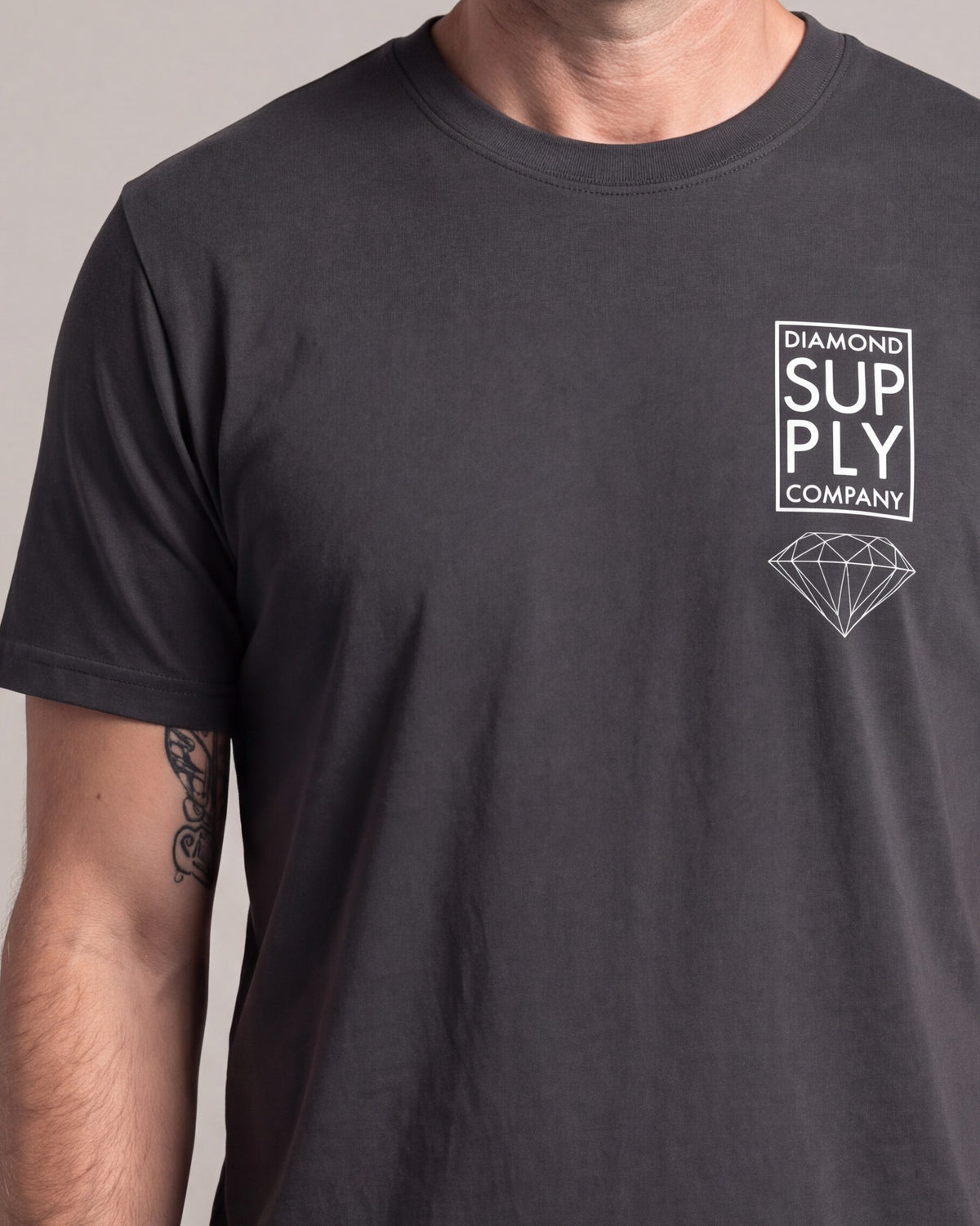 Diamond Supply Stacked SS tees — Charcoal — model detail