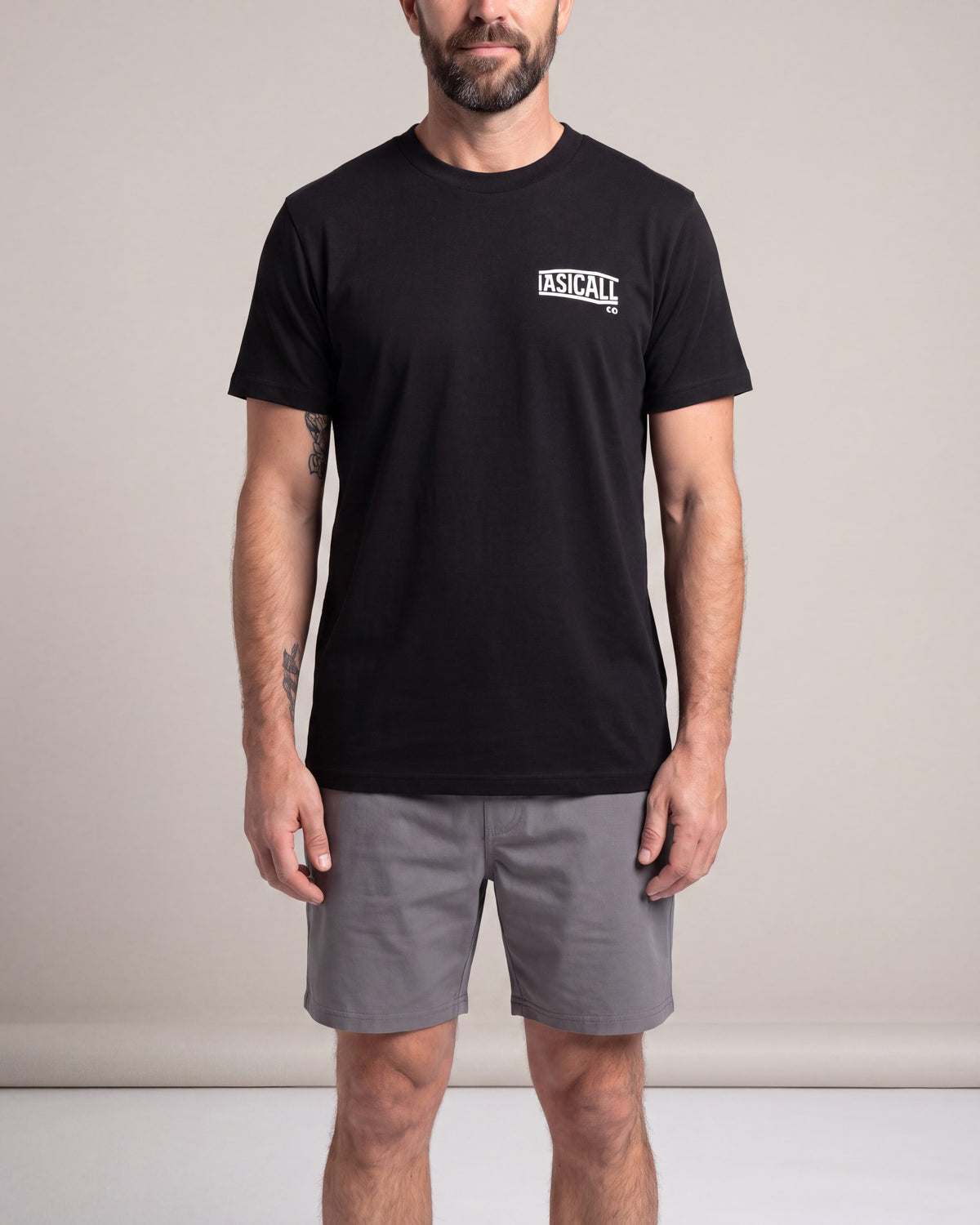 Last Call Co. Shady People SS tees — Black — model front