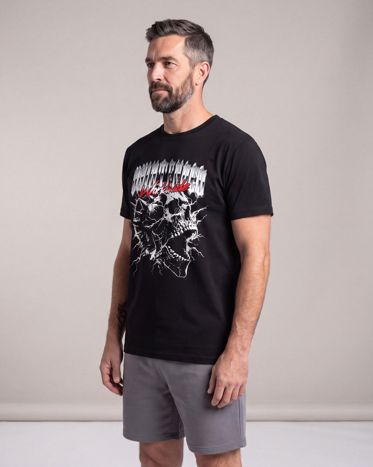 Unintended Worldwide SS tees — Black — model side