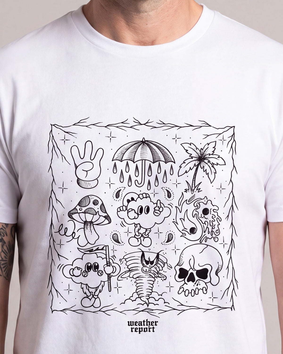 Weather Report Doodle SS tees — White — model detail