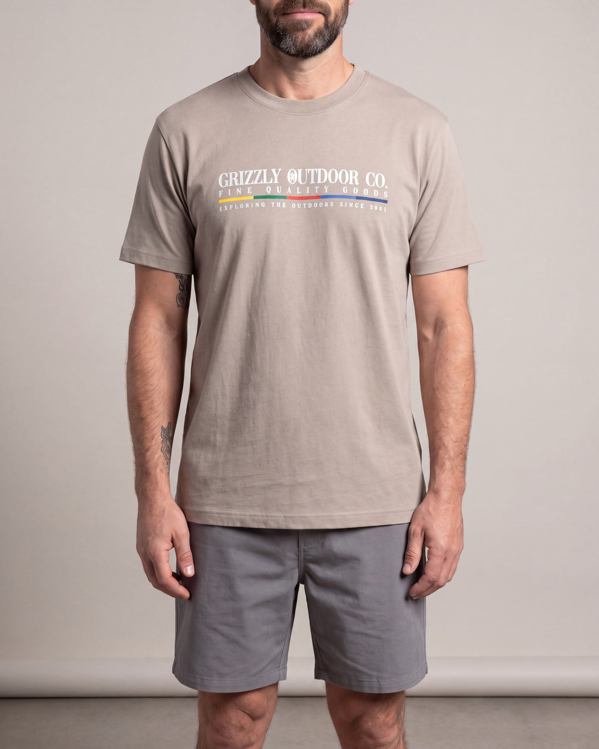 Grizzly Exploring SS tees — Tan — model front