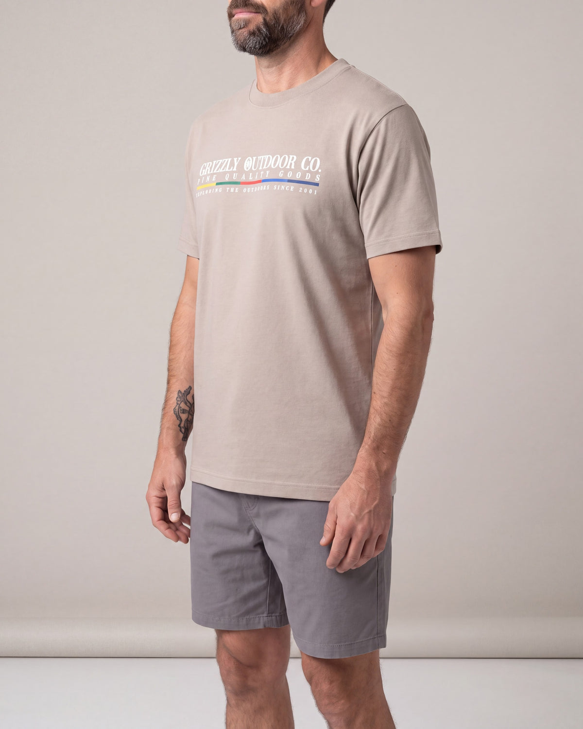 Grizzly Exploring SS tees — Tan — model side