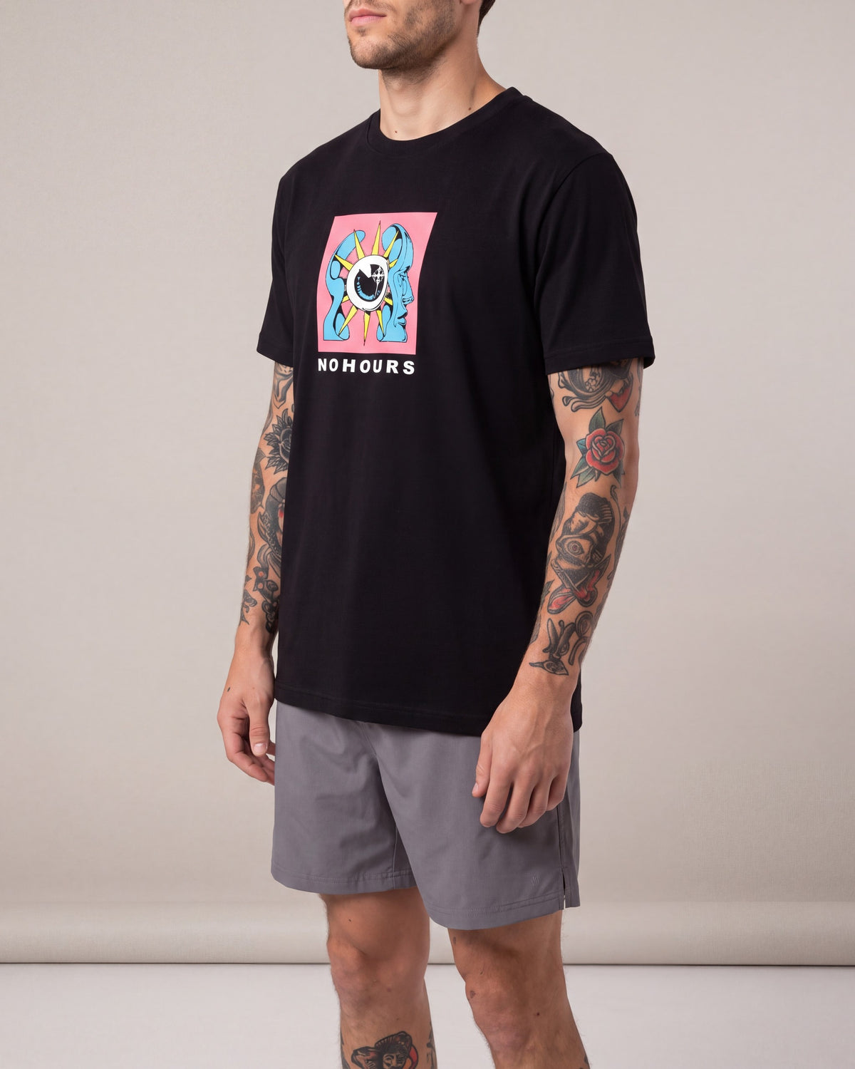 No Hours Inside Mind SS tees — Black — model side