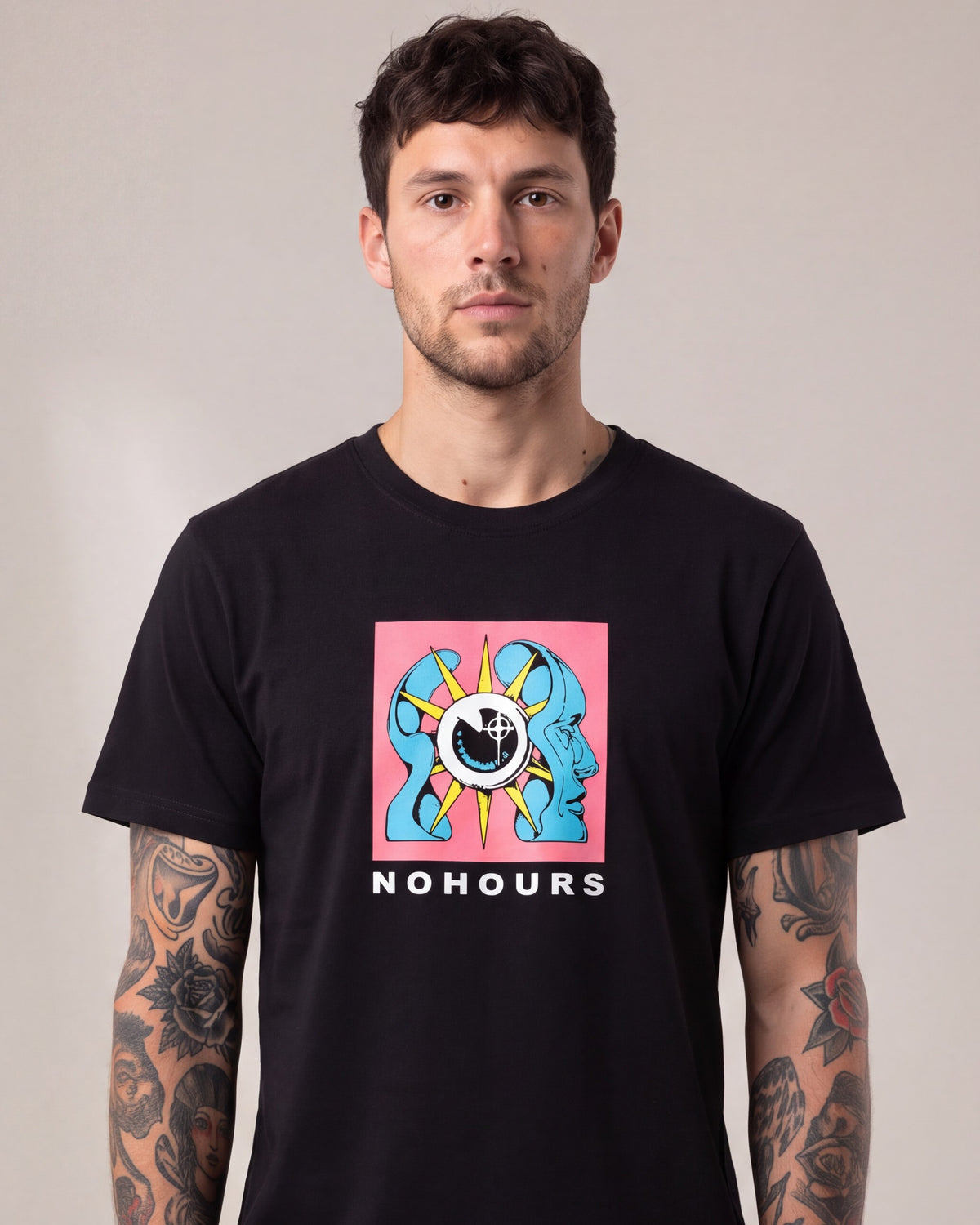 No Hours Inside Mind SS tees — Black — model detail
