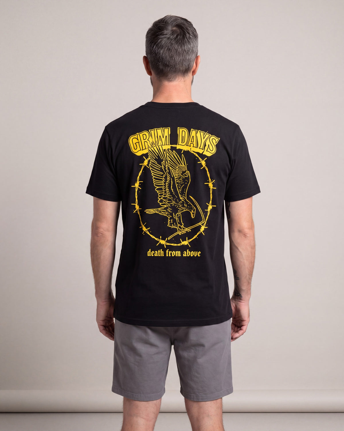 Grim Days From Above SS tees — Black — model back