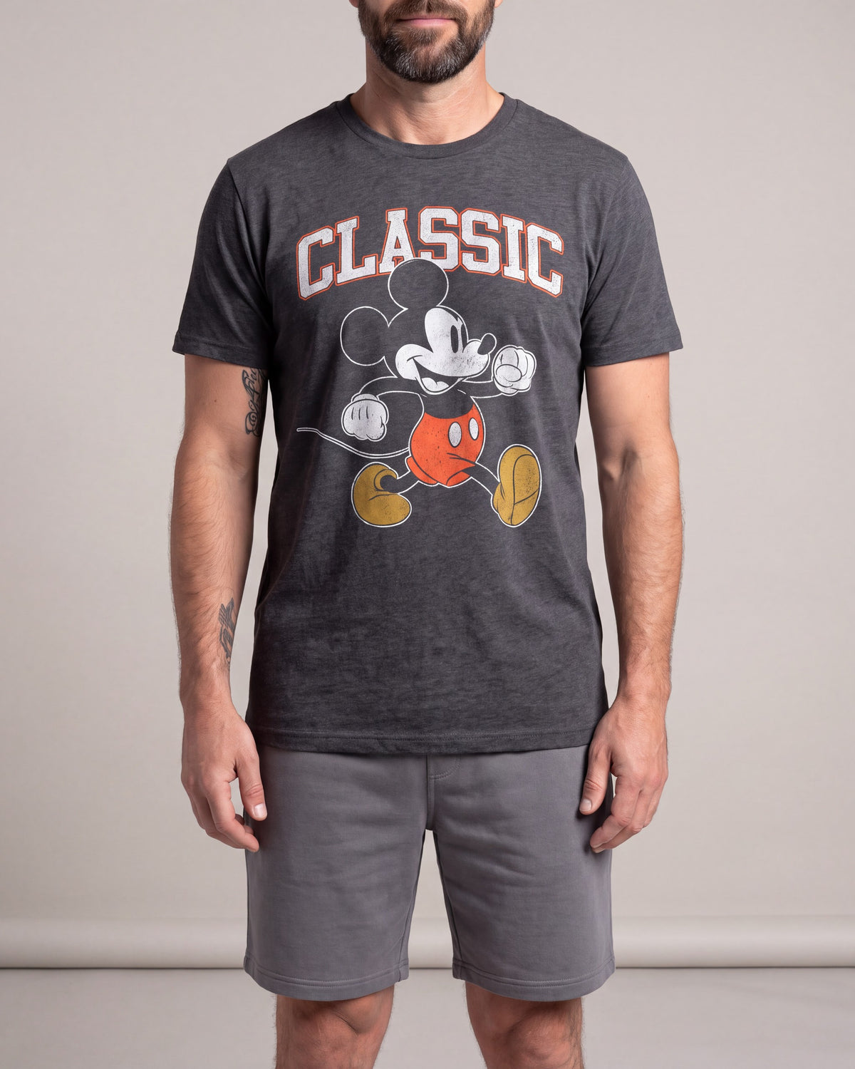 Licensed Mickey Strut SS tees — Charcoal — model back