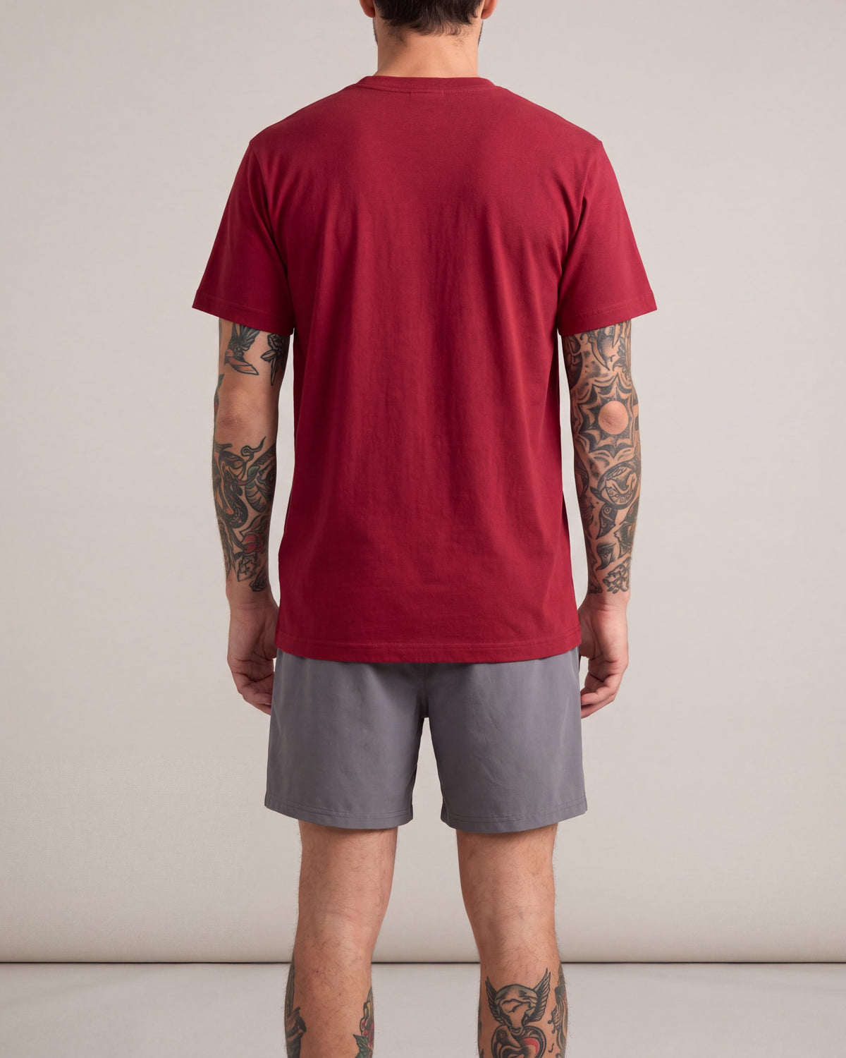 Coney Island Picnic 3 Flowers Pocket SS tees — Burgundy — model back