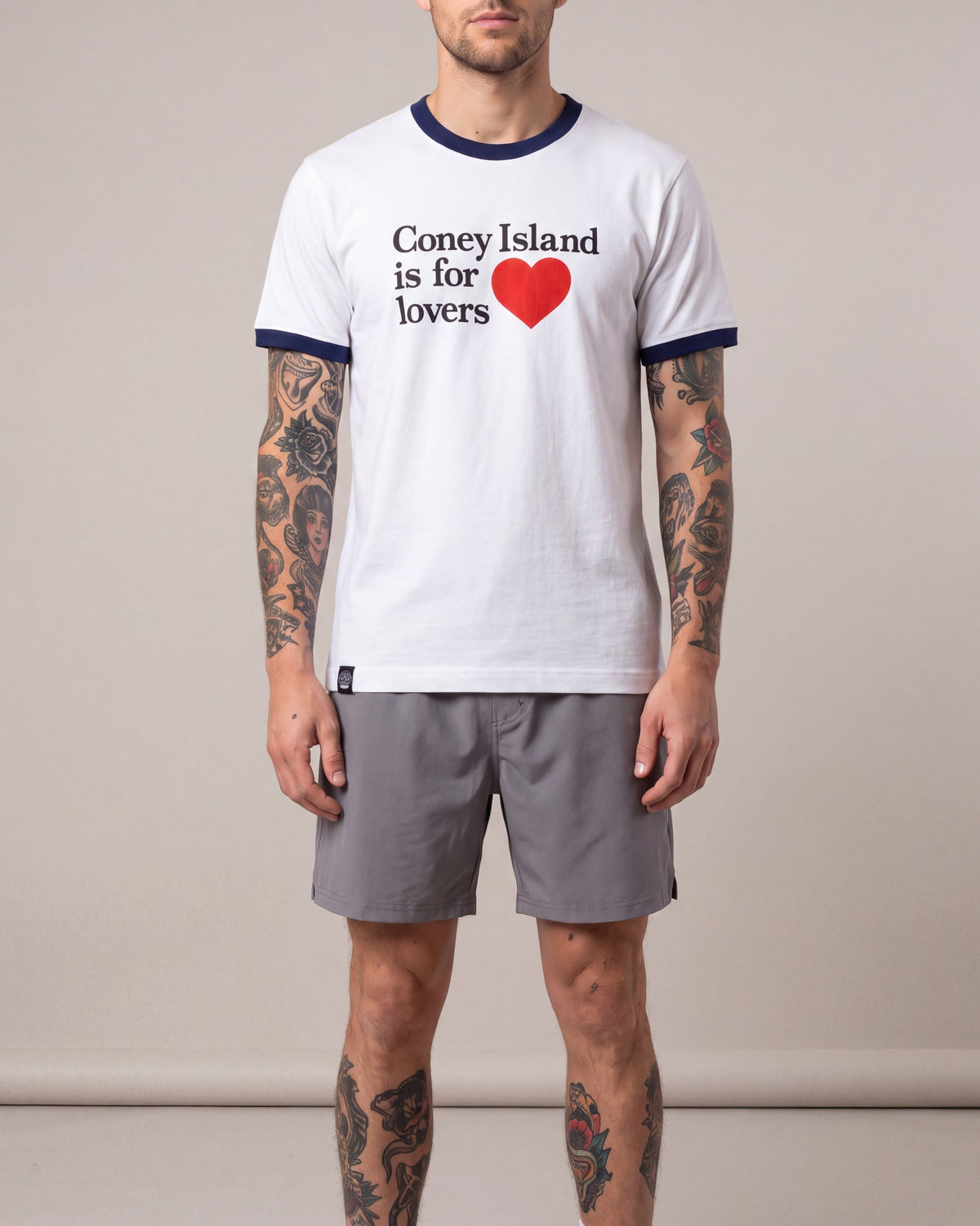 Coney Island Picnic Lovers Ringer SS tees — White/Navy — model front