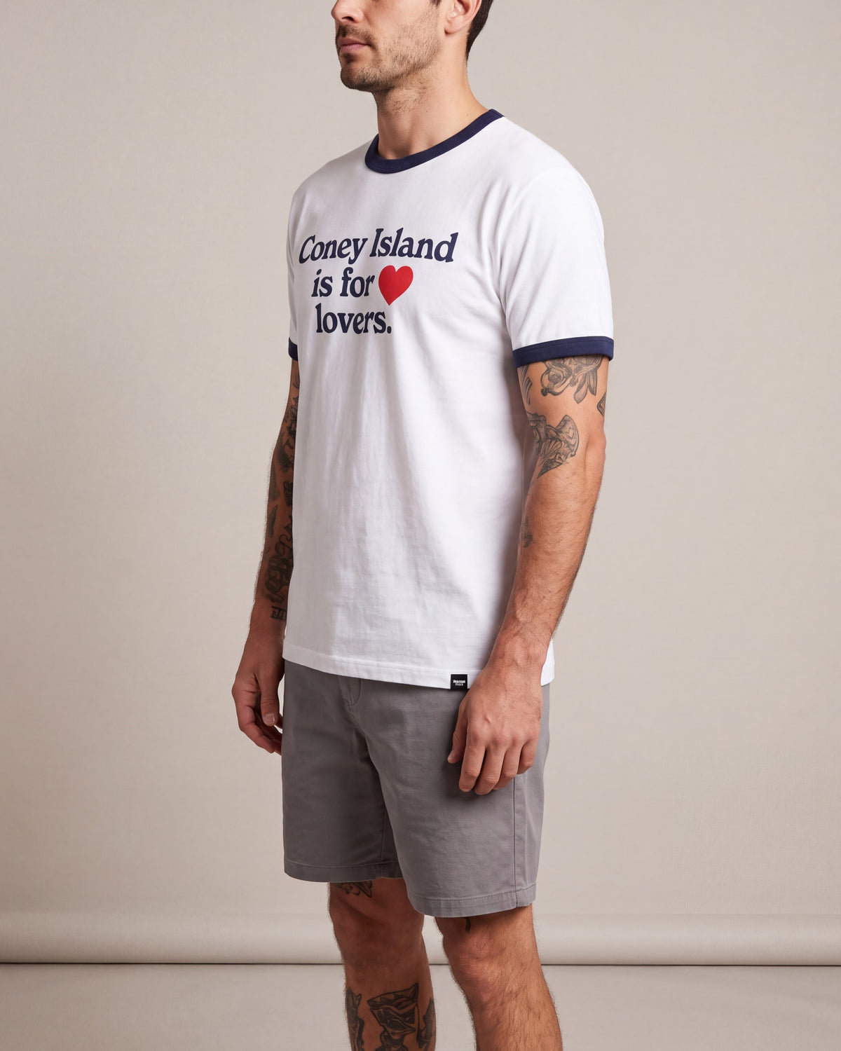 Coney Island Picnic Lovers Ringer SS tees — White/Navy — model side