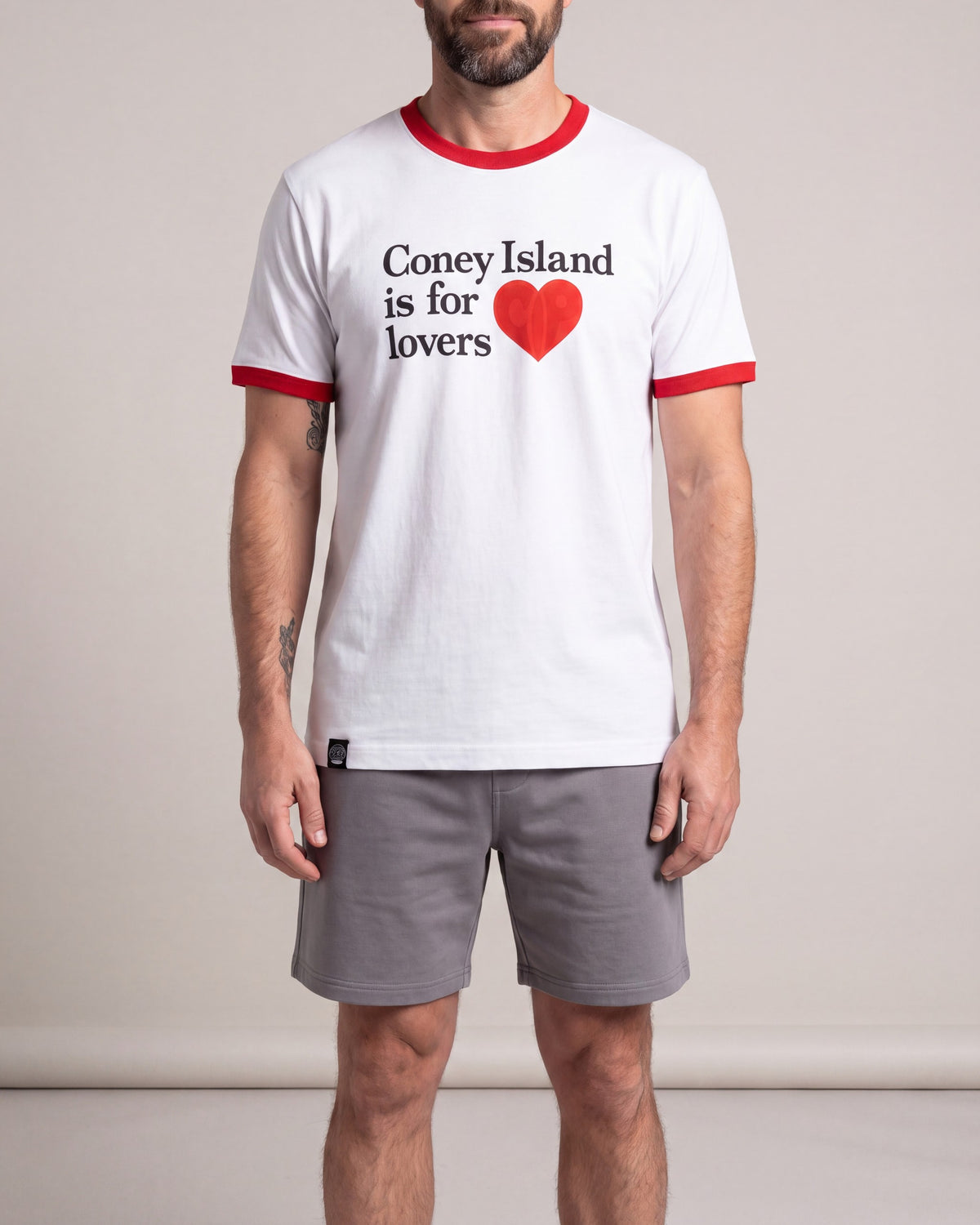Coney Island Picnic Lovers Ringer SS tees — White/Red — model front
